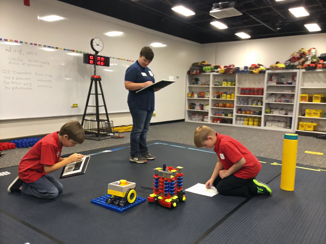 Đội học viên ROBOTO thử nghiệm robot LEGO tự hành trên sa bàn thi đấu tiêu chuẩn