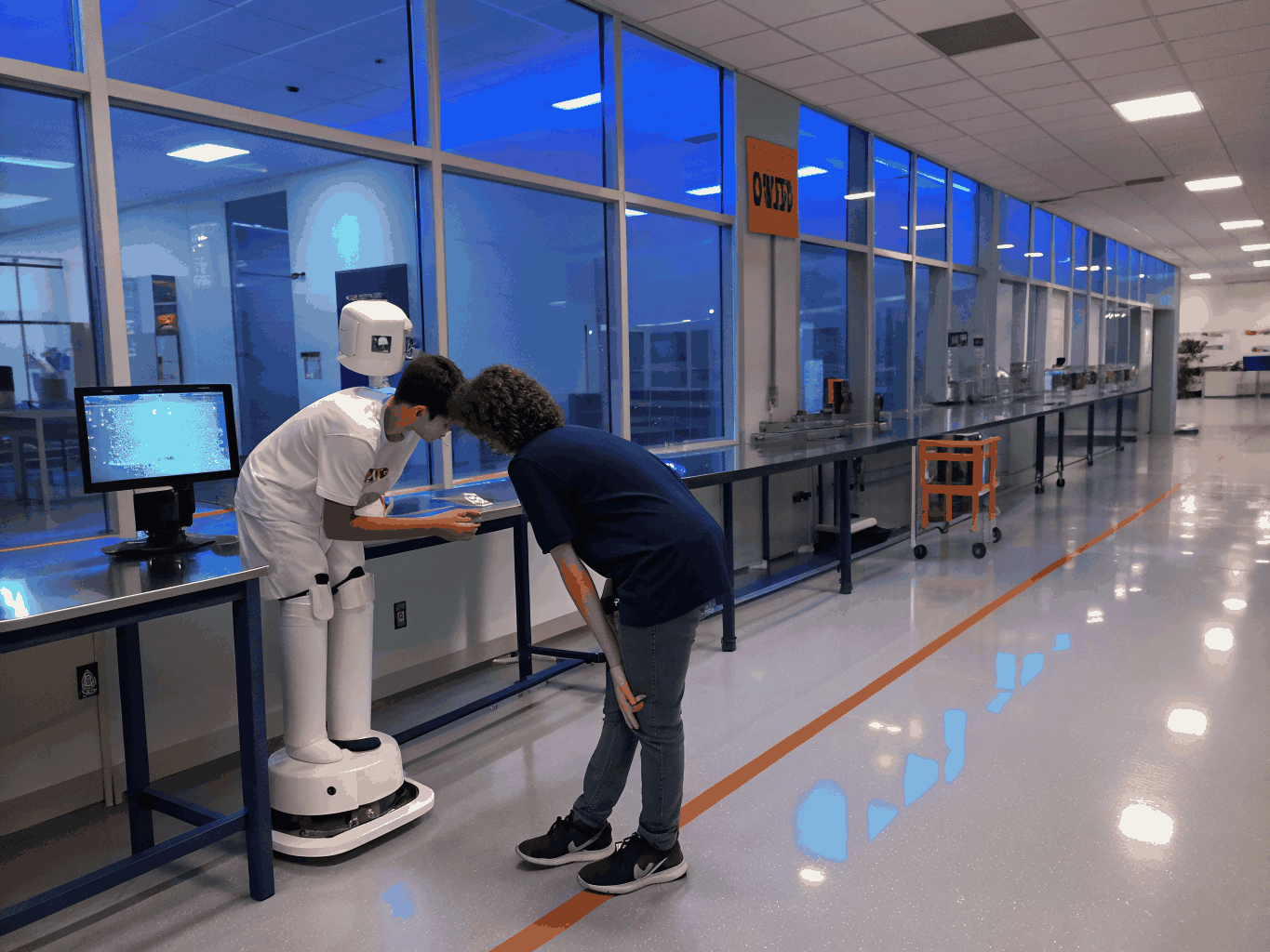 Student testing a custom microcontroller-driven robotic arm with precision gripper in the robotics laboratory
